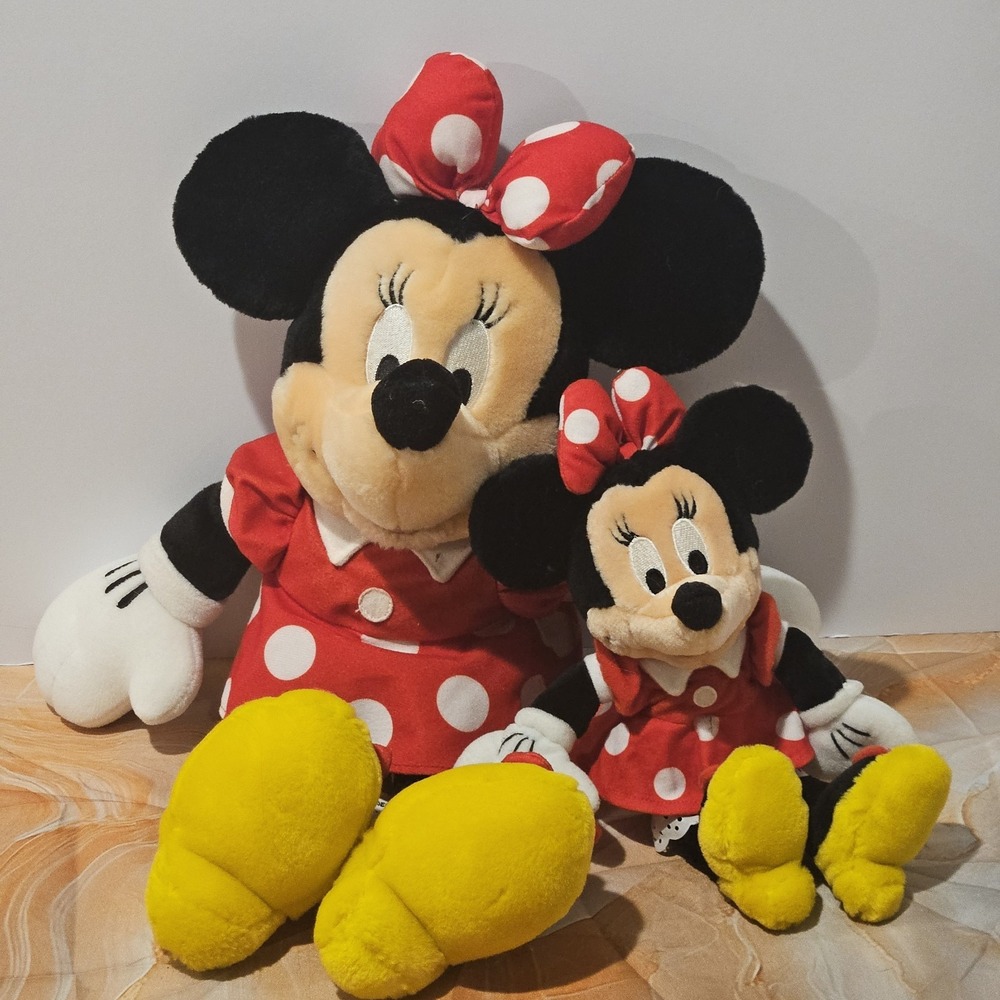 Vintage 90s Walt Disney World Minnie Mouse Plush Lot of 2 Red Polka Dot